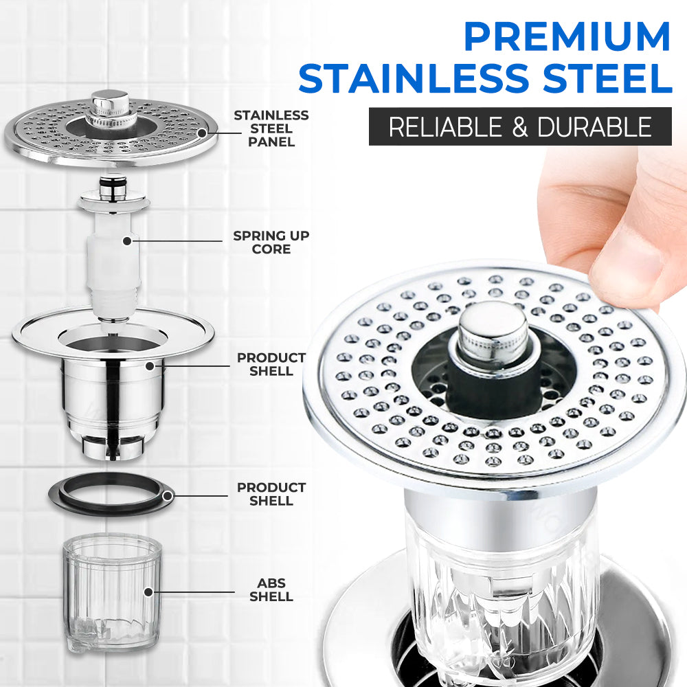 GFOUK™ Stainless Steel Washing Basin Anti-Clogging Anti-odor Pop-up Drain Stopper & Hair Catcher